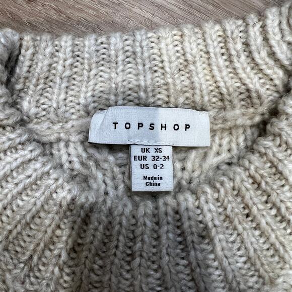 TOPSHOP Women's Knitted Drop Shoulder Cable Detail Jumper Size 0-2 In Oat - Picture 9 of 11